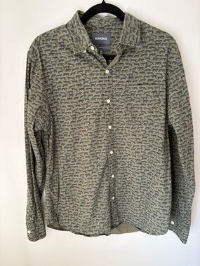 Bonobos Olive Green Tiger Patterned Long-Sleeve Button-Down Shirt